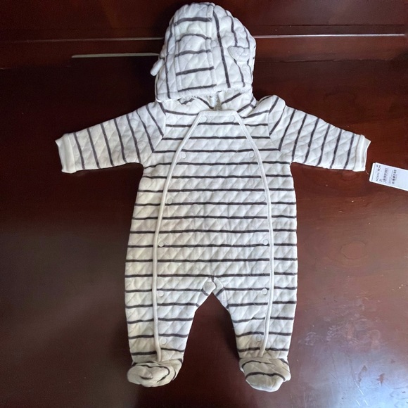 NWT Nordstrom Baby Quilted Hooded Bunting 3M NWT Ivory Stripe Footed One-Piece - Picture 2 of 12